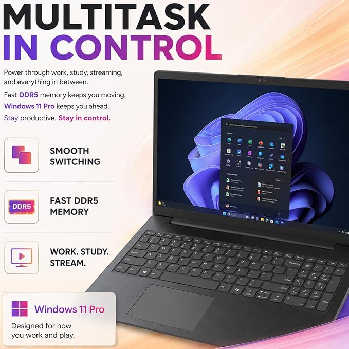 Lenovo V15 Ultra Slim College Student Laptop | 15.6" Anti-Glare FHD Display | Powerful Intel Quad-Core Processor | 8GB DDR5 RAM | 1TB SSD | Wi-Fi 6, Ethernet, HDMI, All-Day Battery | Windows 11 Pro