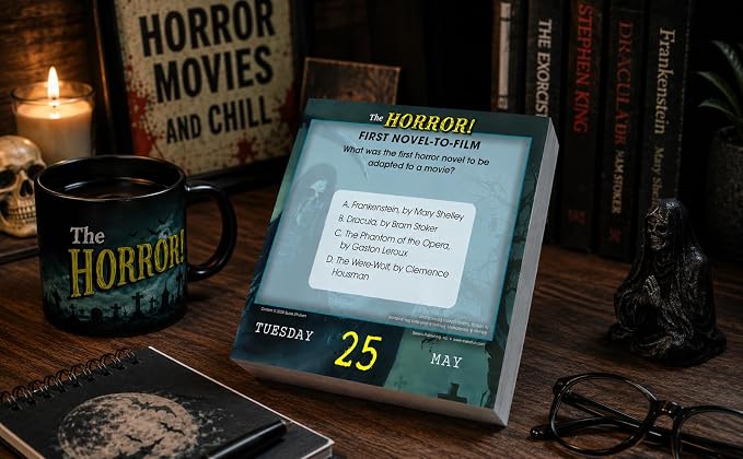 The Horror! 2027 Daily Desk Calendar: Boxed Page-a-Day Scary Movie & Trivia Calendar with Day-to-Day Frightening Facts for Horror Fans & Fright Fanatics