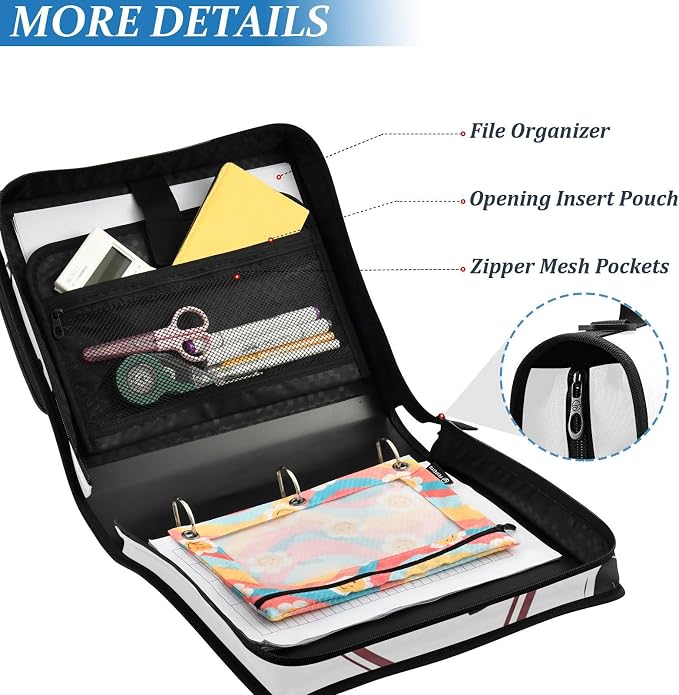 3 D-Ring Zipper Binder Bag, Hockey Player Sport Game Removable Binder with Zipper Case Hold 300+ Sheets& 13 Inch Laptop for School Office Supplies Organizer