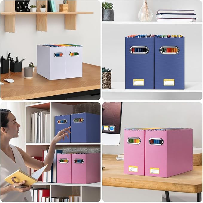 BALEINE 8PK File Organizer Box, Cardboard File Folder Organizer with Handle | Strong Corrugated Paper Core, Label Stickers for Identification, Hanging File Folder Organizer, Home Office Document Storage