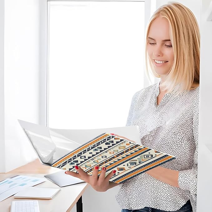 Aztec Navajo Hard Cover Ring Binder 1.5 Inch 3 Ring, Printed Ring Binder with Metal Non-Slip Clip Clear Pocket Water Resistant Round Ring Binders for Recipe Budget Office