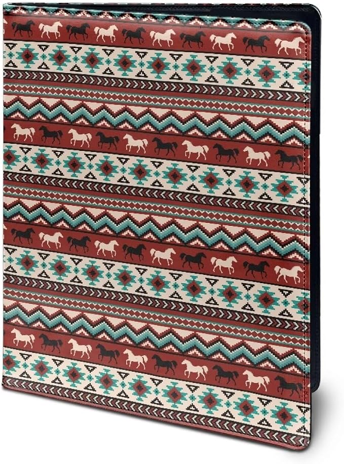 Dreaweet Aztec Horse Pattern Leather Portfolio Binder Southwestern Native American Padfolio for Women Men,Portfolio Organizer for Document Resume Business Card Holder