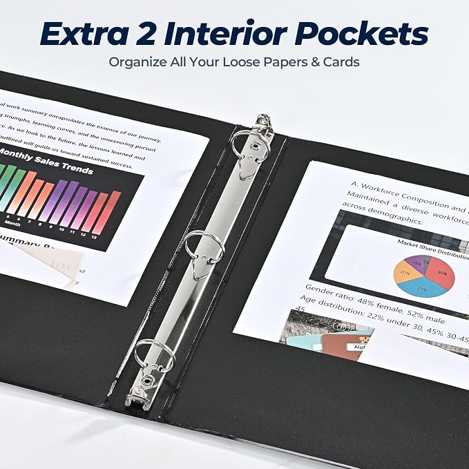 SUQJOY 1 Inch 3 Ring Binders 24 Pack, Clear View Binder Bulk,Black PVC-Free 3-Ring Binders for School, Office or Home, Fits 8.5 x 11 Inches Paper