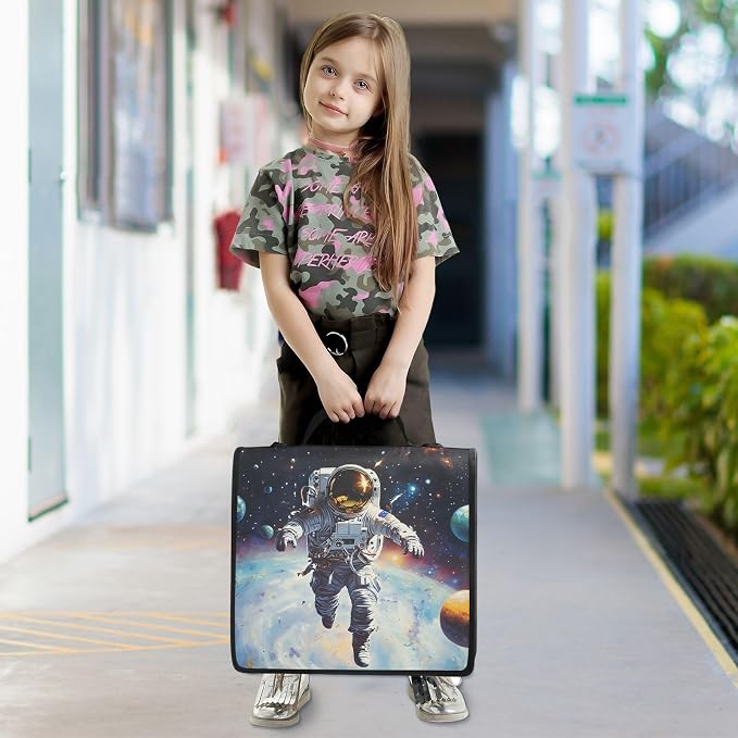 Astronaut in Space Planet 3 Ring Binder Bag 1.5 inch Binder Organizer with Zipper Shoulder Strap 500 Sheet Documents Storage for School Office