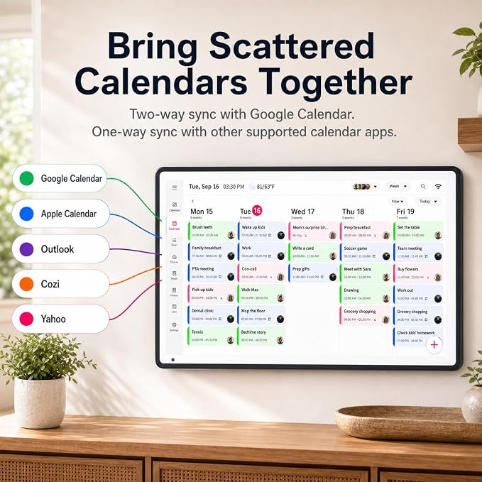 15.6 Inch Digital Calendar Wall Planner, Touch Screen WiFi Smart Electronic Planner with Third-Party Calendar Sync, Chore Tracker, Meal Planning, Family Digital Picture Frame, Gift for Mom Women