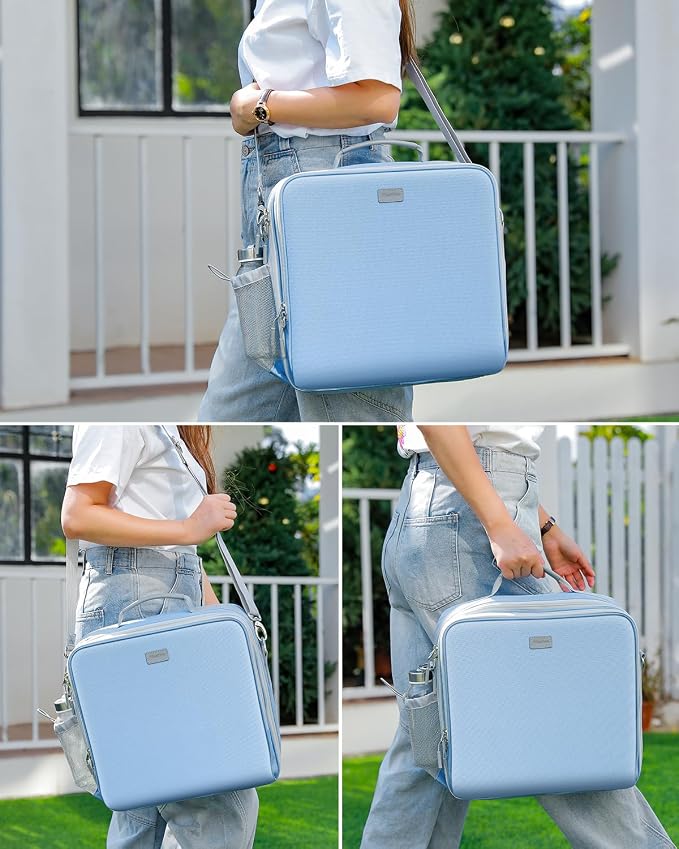 Zipper Binder 3 Inch D-Ring 3 Ring with Water Bottle Holder | Binder with Strap for School/Office, 700 Sheet Capacity-Multiple Pockets, Fit for 13" Tablet/Laptop, Baby Blue