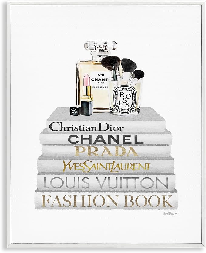 Bookstack Makeup Accessories Glam, 11 x 14 Inch Framed Giclée Print | Stupell Industries · By Amanda Greenwood · Ready to hang · Stylish gift for book and beauty lovers · Made in USA