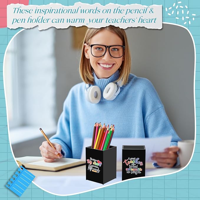 Cholemy 10 Pack Teacher Appreciation Gifts Bulk Pencil Holders Acrylic Pen Holder Desk Organizer Pencil Cup Containers for School Office Home Supplies Christmas Teacher Gifts(Black)