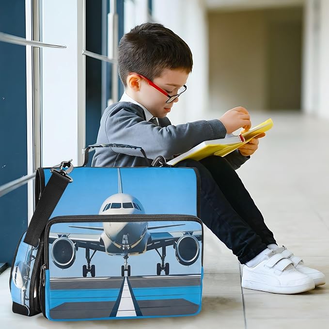 White Airplane Aircraft 3 Ring Binder Bag 1.5 inch Binder Organizer with Zipper Shoulder Strap 500 Sheet Documents Storage for School Office