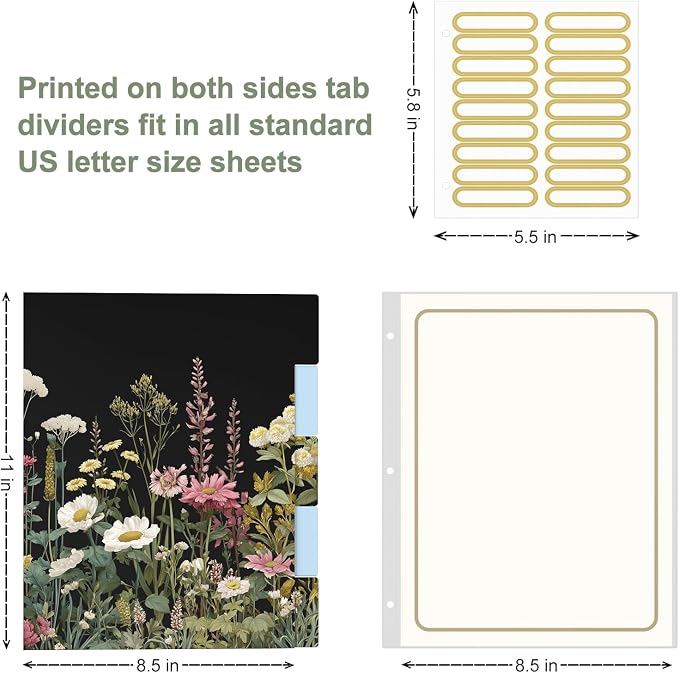 Rouidr 3 Ring Binder, 2 Inch Round Ring Binder Organizer with Clipboard, 5 Dividers Tabs, A4 8.5 x 11 Inch Paper & Clear Sleeves for School, Office Supplies