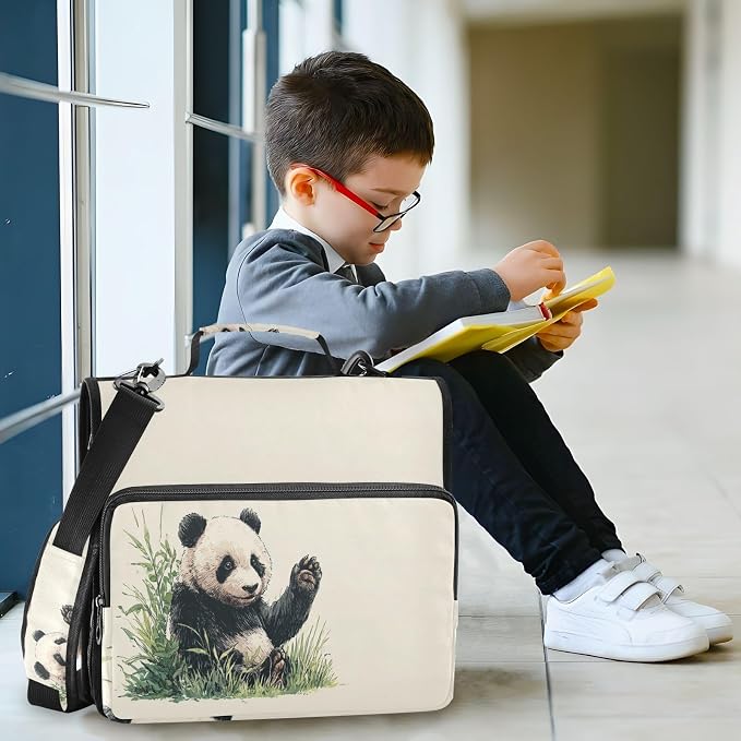 Panda Cute Animal 3 Ring Zipper Binder with Handle 1.5 inch Binder Organizer, Multi Pockets Office File Folder with Shoulder Strap 500 Sheet Capacity