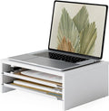 Fenge 14.3-Inch Monitor Stand with Slide-Out Trays, Wood & Metal Desk Shelf | 3-Tier Space-Saving Desk Storage Organizer, Fits Computer, Laptop, Printer and Telephone