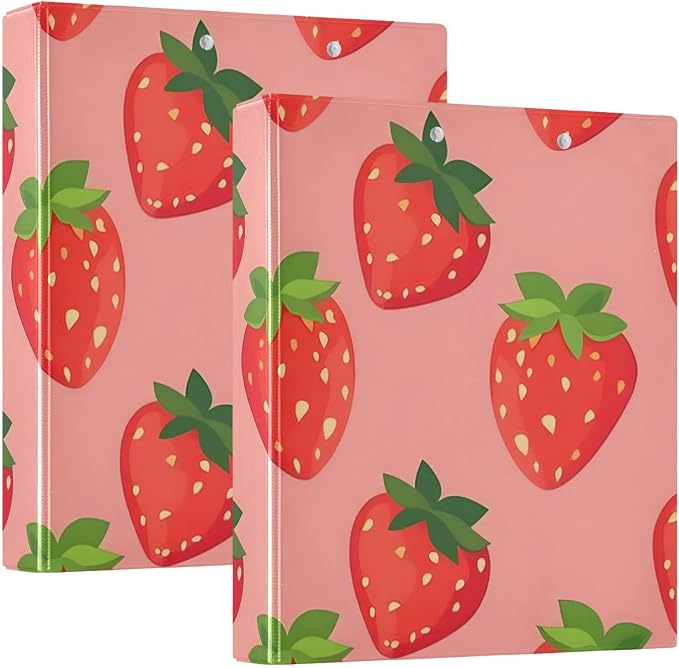 3 Ring Binder Strawberry Berry Red Fruit 1.5 inch Binders Three Ring Binders with Clipboard Fit 8.5'' x 11'' Paper 3 Interior PVC Clear Pockets for Office Supplies