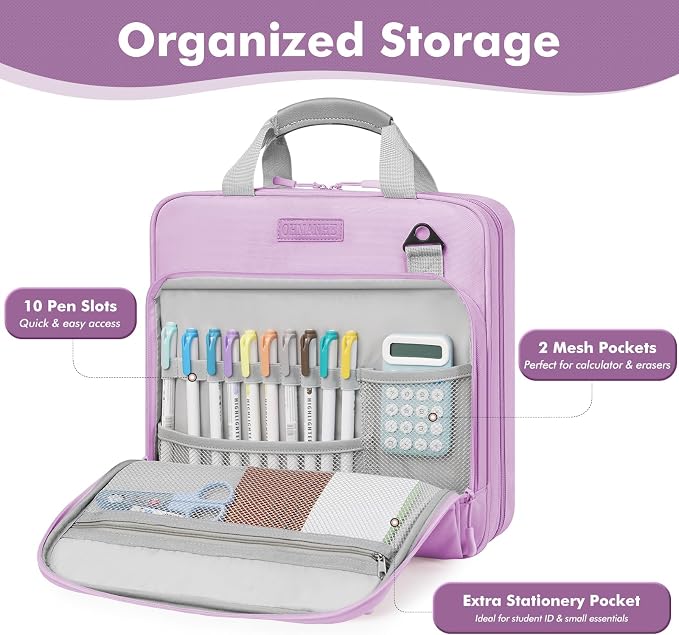 3-Ring Zipper Binder Organizer with Shoulder Strap, 2 Inch Binder | 500 Sheets Zip Up Binder Bag with Multiple Pockets & Storage, Laptop, Books Organizer for School Students and Teachers