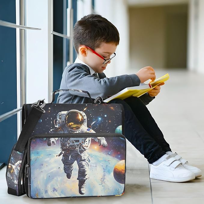 Astronaut in Space Planet 3 Ring Binder Bag 1.5 inch Binder Organizer with Zipper Shoulder Strap 500 Sheet Documents Storage for School Office