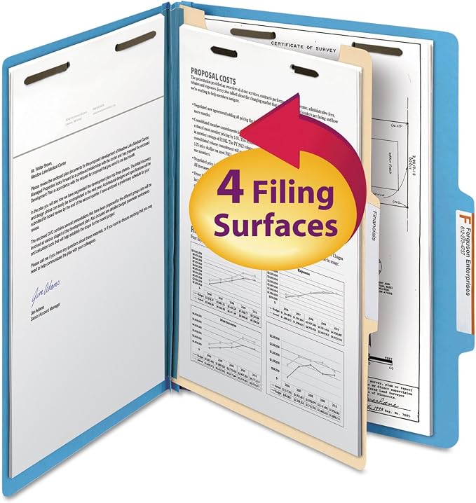 Smead Classification File Folder, 2" Expansion, 2/5-Cut Tab, Letter Size, 10 per Box (1 Divider, Blue)