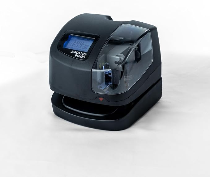 Amano PIX-25 Automatic Date & Time Stamp Machine, Digital Document Stamper for Office, WWVB Atomic Signal Synchronization, Electronic Employee Clock, Made in USA