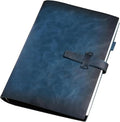 Refillable A5 Leather Binder Notebook, Reusable Leather Journal, Vintage Organizer with 6-Ring Metal Binder, 120 Pages Lined Paper & Pocket, for Writers Business Work Study College and Daily, Blue