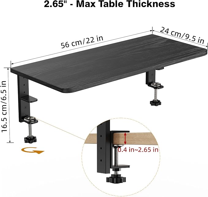 Desk Extender, 22-inch Clamp-On Desk Shelf, Height-Adjustable Desktop Shelf Organizer for Monitors Office and Gaming Accessories, Arm Support Table Extension, 44lbs Heavy Duty, Black