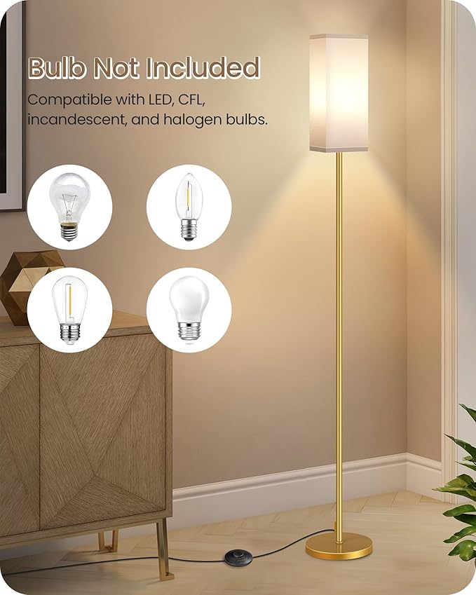 2Pack Floor Lamp, Pole Lamp with Foot Switch, Modern Standing Lampshade, Minimalist Freestanding Lamp (Bulb Not Included)for Living Room, Bedroom,Study, ETL Listed,Gold and White DCW07LDP205