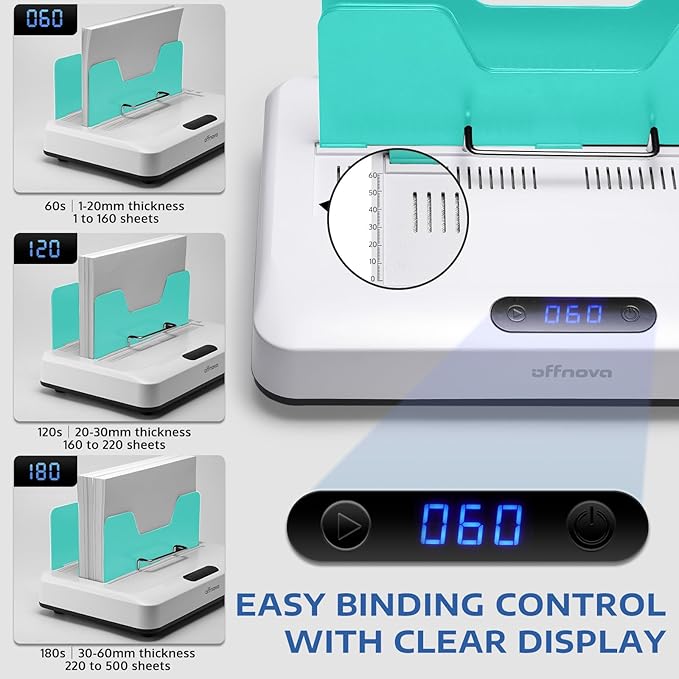 OFFNOVA Thermal Binding Machine 500 Sheets Capacity, No Preheat, Air Cooling, Book Binder Machine with 10 Binding Covers, for A4/A5/Letter Size Business Documents, Office and Homeschool Projects