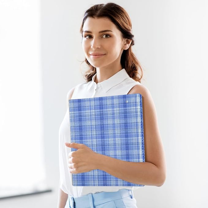 Blue Tartan Pattern 3 Ring Binder 1.5 Inch 2 Pack with 200 Sheet for Kids School Supplies Women Men Office
