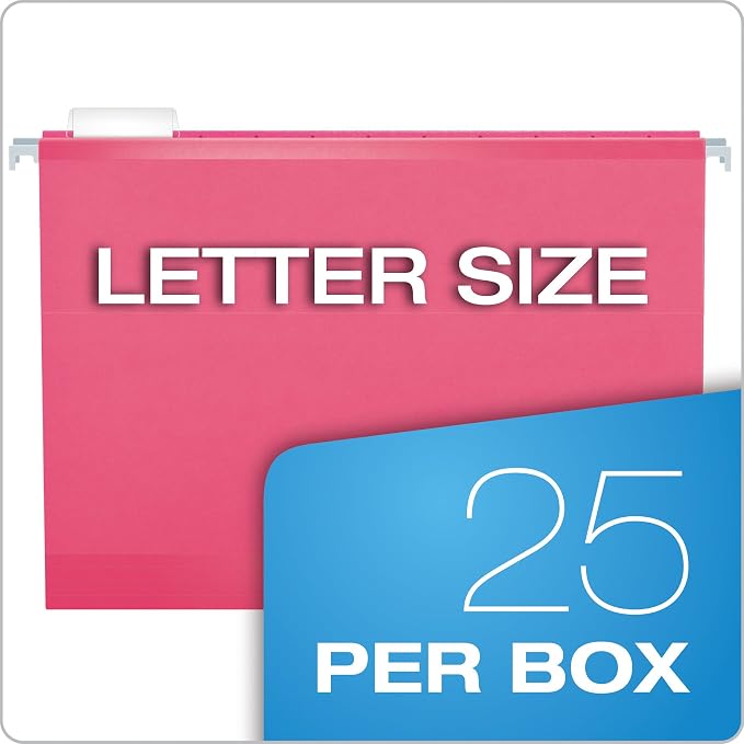 Pendaflex Reinforced Hanging File Folders, Letter Size, Pink, 1/5 Cut, 25/BX (4152 1/5 PIN) (Pack of 10)
