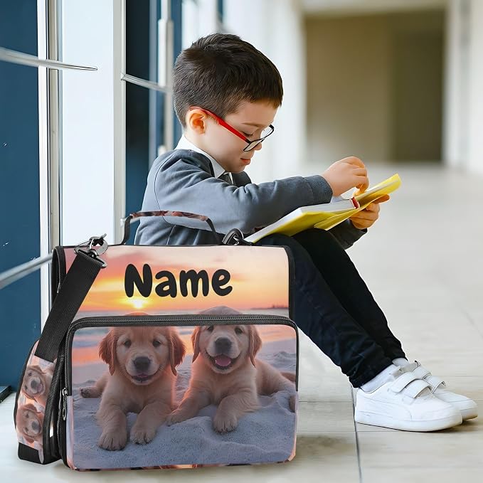 Custom Golden Retriever Puppy Dogs 3 Ring Binder Bag 1.5 inch Personalized Name Binder Organizer 500 Sheet Documents Storage for School Office