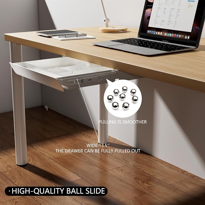 White Under Desk Sliding Pull-out Drawer with Pencil Tray and Slide Storage Tray, 17'' long & 13.5'' deep Large Organizer for Sit Stand Workstation…