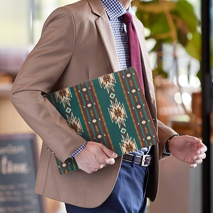 Dreaweet Navajo Print Padfolio Leather Portfolio Organizer Binder for Women Men Interview Resume Folder Legal Document Business Card Holder with Letter Sized Notepad