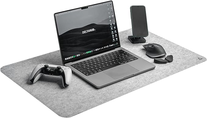 DELTAHUB - Minimalistic Felt Desk Protective Pad, Anti-Fray, Anti-Slip, Easy to Clean, Easy Glide, Long Lasting, Sleek Design, Comfortable, Resistant, Desk Mat, PC, Mac, Laptop - Large (18x32inch)