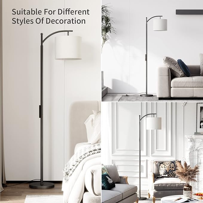 SUNMORY Arc Floor Lamp, Modern Floor Lamp with Remote Control and 9W Bulb | Stepless Dimmable Metal Standing Lamps with Hanging Lampshade for Living Room, Bedroom, Office