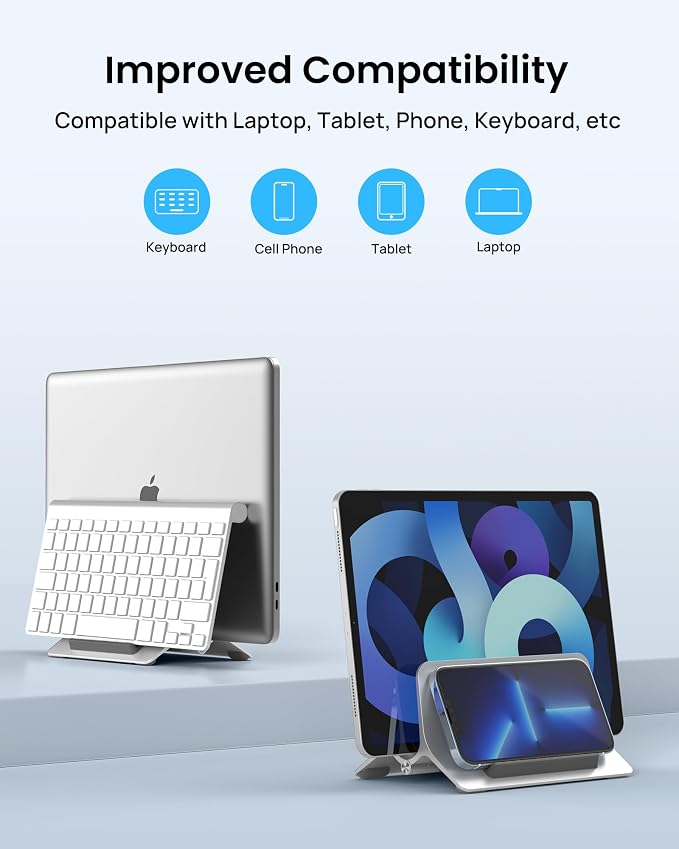 Vertical Laptop Stand for Desk, Gravity Auto Lock Vertical MacBook Stand, Aluminum Laptop Vertical Dock Stand Holder Compatible with MacBook Pro, MacBook Air, Silver
