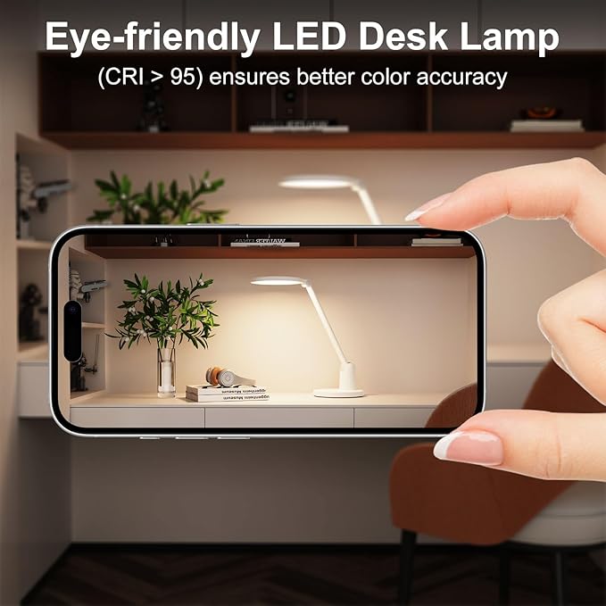 Kitloo Desk Lamps for Home Office with Stable Base, 1000LM Ultra Bright Eye-Caring Desk Light, 3000K-6000K Dimmable Table Lamp with Stepless Dimming & Timing Function for Work, Reading, Bedroom