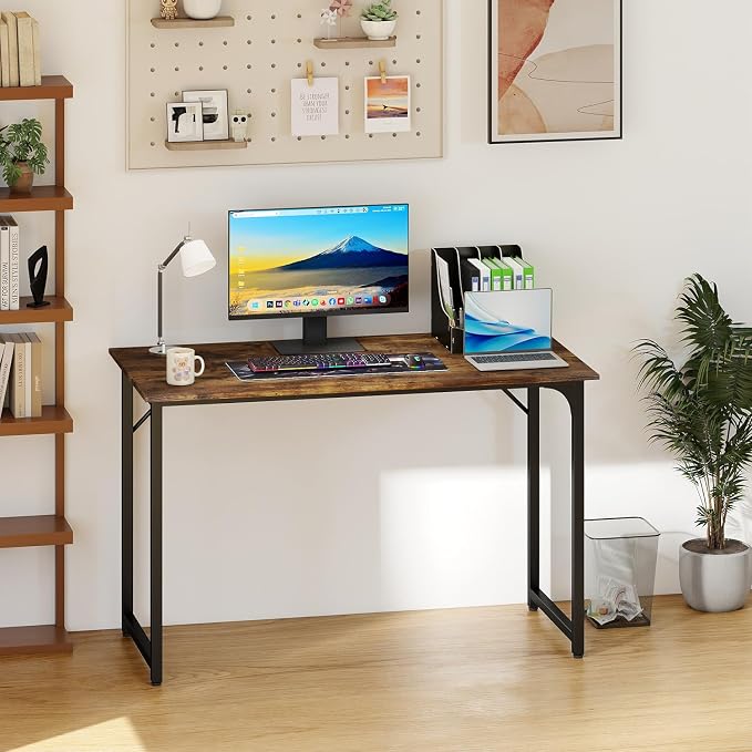 PayLessHere | 47 Inch Computer Desk | Vintage | Office Desk with Metal Frame, Adjustable Feet | Water-Resistant, Scratchproof Surface | Sturdy Writing Table for Home Office or Study | Pack of 1