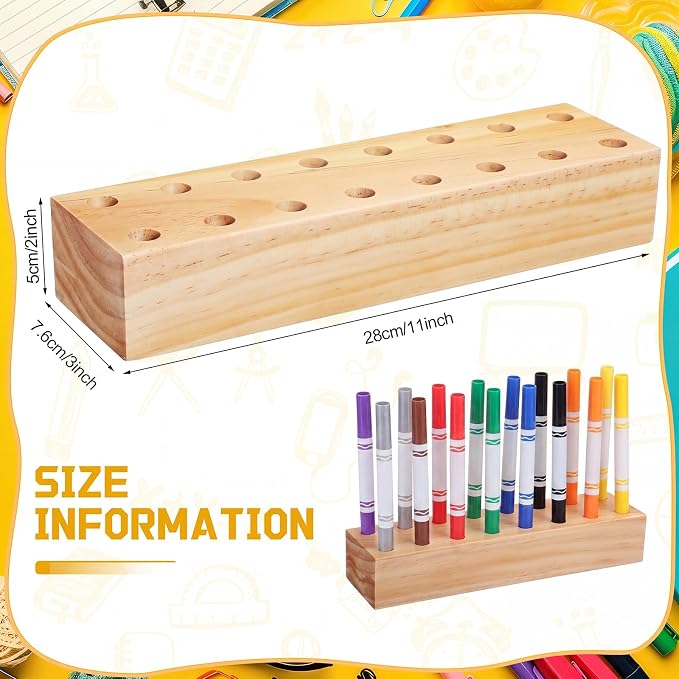 Cinnvoice Wooden Marker Stand Marker Pen Holder Storage Organizer for Classroom Display Stand Paint Brush Holder for Organization Storage Supplies (Single Layer)