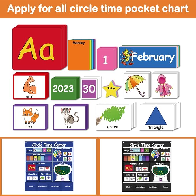 Auchq Circle Time Learning Center Cards Set Including Calendar Weather Letter Counting Rhyme Color Shape.