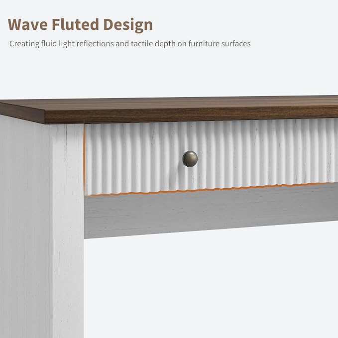 Garvee 54" Fluted Home Office Desk with File Drawer for Home Office | Modern Executive Desk with Charging Station, Wooden Compute Writing Desk for Study Room, White