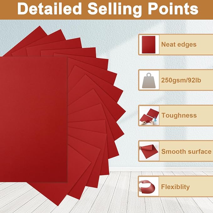 Silunkia 120 Sheets Dark Red Cardstock 8.5 x 11 Craft Paper 92lb | Christmas Red Card stock Printer Paper for Cards Making, Greeting Cards, Wedding, Invitations, Birthday Decorations