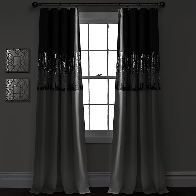 Lush Decor Night Sky 100% Blackout Window Curtain Panel Single 42"W x 84"L, Gray & White - Blackout Curtains For Bedroom - Sequin Curtains - Glam Decor