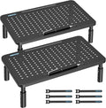 BONTEC Monitor Stand for Desk 2 Pack, Ergonomic Metal Monitor Riser | 3-Level Height Adjustable, 14.5 x 9.1 in Computer Stand with Pen Holder & Cable Management for Laptop and Office Workstation