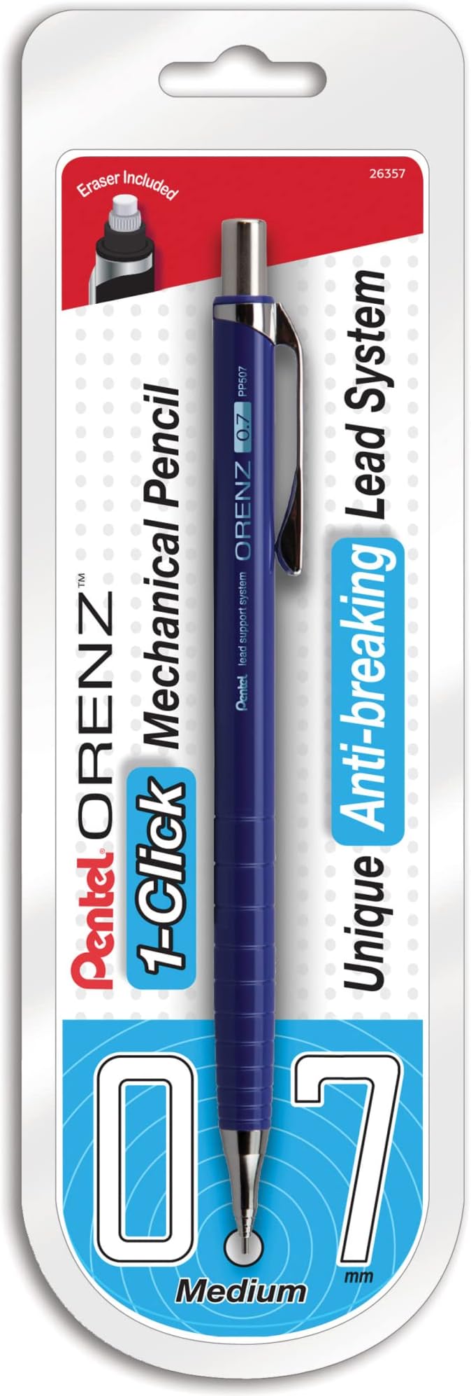 Pentel Orenz Mechanical Pencil 0.7Mm Medium Line, Blue Barrel, Pack of 1 (PP507BP)