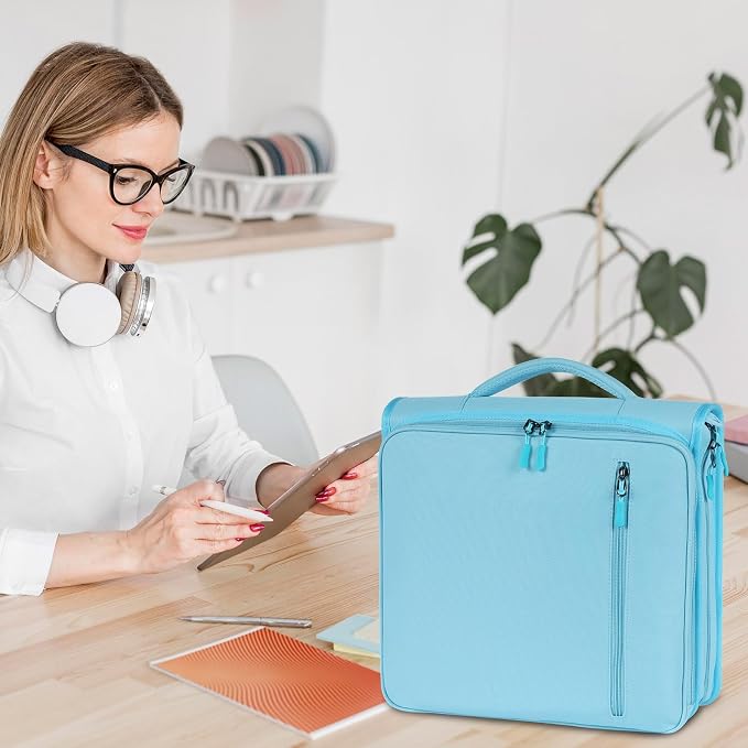 2 Inch 3 Ring Zipper Binder with 500 Sheet Capacity, 6 Tab Expanding File Folder, Multi-Pocket Design, Shoulder Strap and Handle for Middle School and Office (Light Blue)