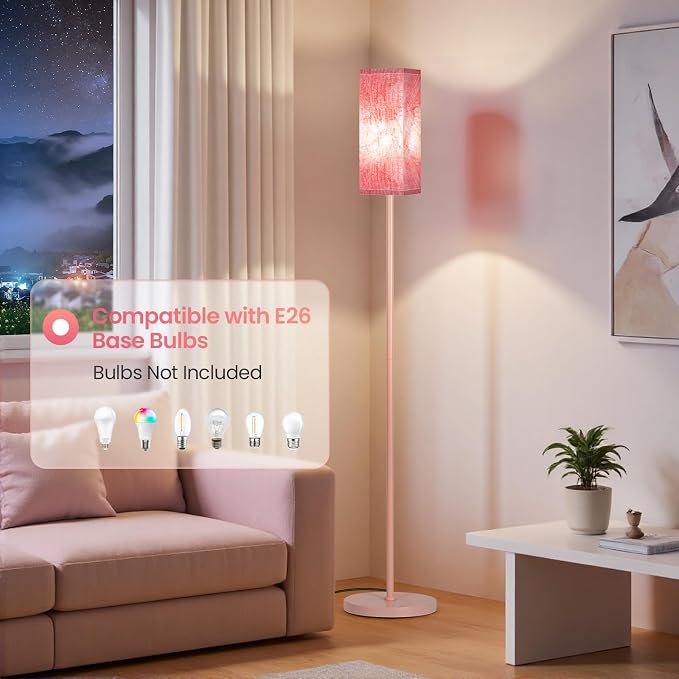 Floor Lamp, Pole Lamp with Foot Switch, Modern Standing Lamp Shade, Minimalist Freestanding Lamp (Bulb Not Included), for Living Room, Bedroom Office ETL Listed, Sakura Pink PCP07LD05