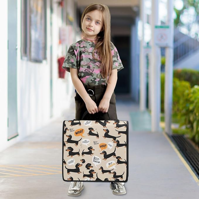 Aslsiy Zipper Binder Bag for Girls Boys Dachshund Cute-2 Kids 1.5 inch 3-Ring Binder Organizer with Shoulder Strap for School Office Supplies