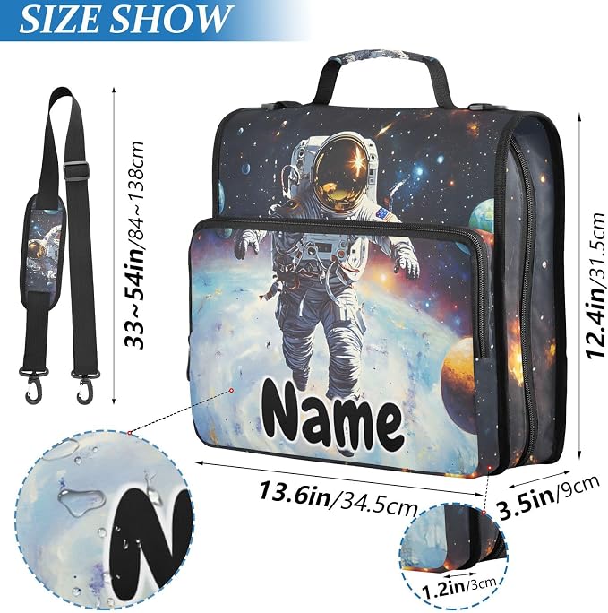 Custom Astronaut in Space Planet 3 Ring Binder Bag 1.5 inch Personalized Name Binder Organizer 500 Sheet Documents Storage for School Office