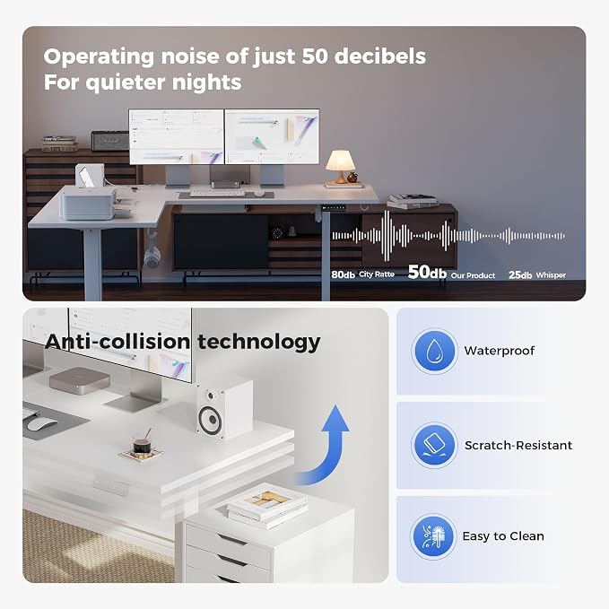 Agilestic 75 x 61 Inch L Shaped Standing Desk with Powerstrip, White | Outlets, Cable Management, Corner Desk, Ample Workspace, Memory Presets, Hooks, Stable Steel Frame,176 lbs, Splice Board