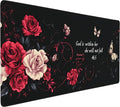 Floral Aesthetic Rose Gaming Mouse Pad, Black Red Gothic Desk Mat with Anti-Slip Base & Stitched Edges, Office & Home Desk Decor for Women, 35.4" x 15.7" in Computer Desktop Mat