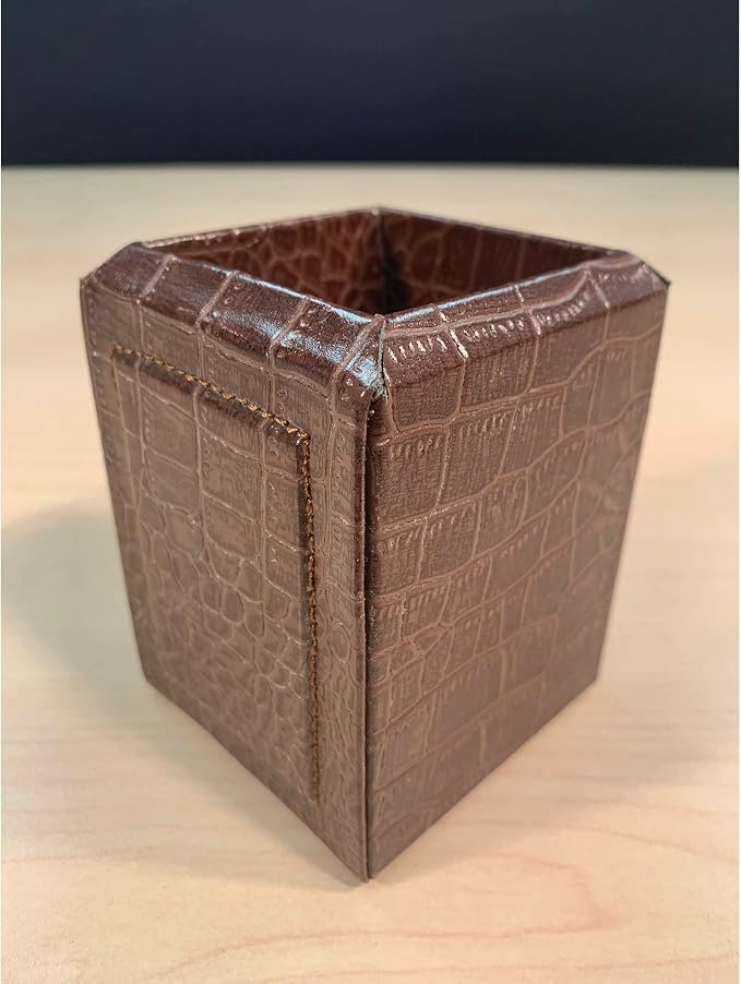 Dacasso Brown Crocodile Embossed Leather Pencil Cup