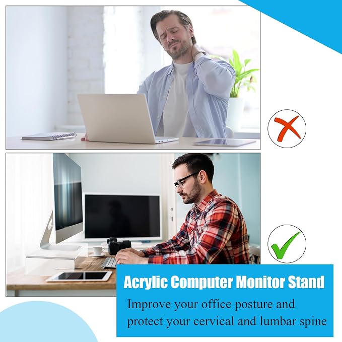 Jetec 2 Pcs Acrylic Monitor Stand Desktop Video Acrylic Monitor Riser Desk Shelf Computer Stand for Laptop TV Computer Screen Desk Organizer Teacher's Day Supplies (Clear, 20 x 8 x 3 Inch)